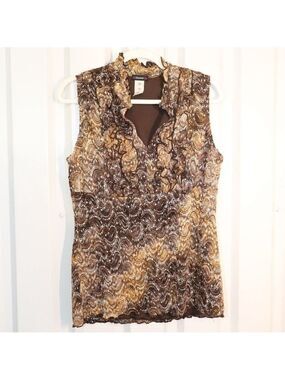 Cocomo Vintage Women's Brown Stretch Lace Babydoll Ruffle Front Top Size Lg Y2K
